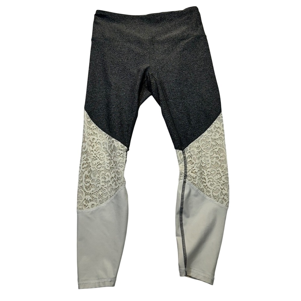 RBX Womens Grey‎ Lace Mesh Colorblock High Rise Leggings Size M